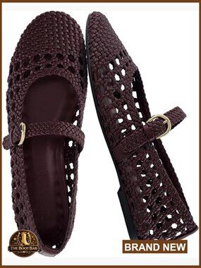 Adjustable Strap Woven Mary Jane Flats with Cushioned Footbed